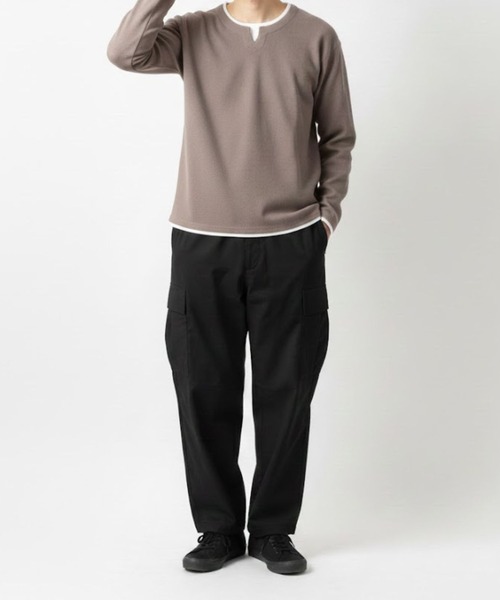 NAVY(ネイビー)の「NAVY 時短フェイクレイヤード ワッフルキーネック長袖Tシャツ(Tシャツ/カットソー・メンズ・ネイビー/ベージュ系/ライトグレー/ブラック・M/S/XL/L)」の15枚目の写真