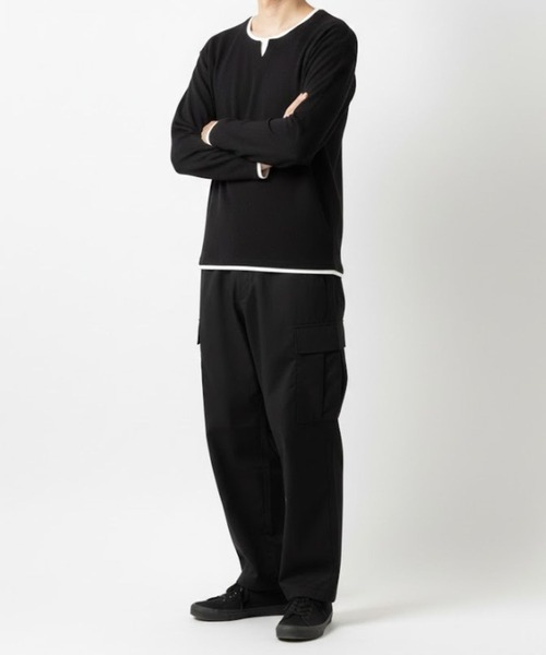 NAVY(ネイビー)の「NAVY 時短フェイクレイヤード ワッフルキーネック長袖Tシャツ(Tシャツ/カットソー・メンズ・ネイビー/ベージュ系/ライトグレー/ブラック・M/S/XL/L)」の21枚目の写真