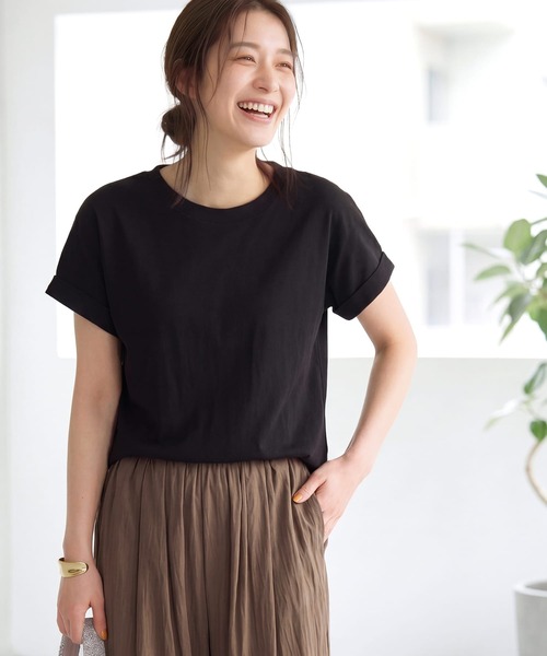 STYLE DELI(スタイルデリ)の「【ものづくりJAPAN】DIORAMA 袖口折り返しTシャツ(Tシャツ/カットソー・レディース・ホワイト/ブラック・FREE)」の1枚目の写真
