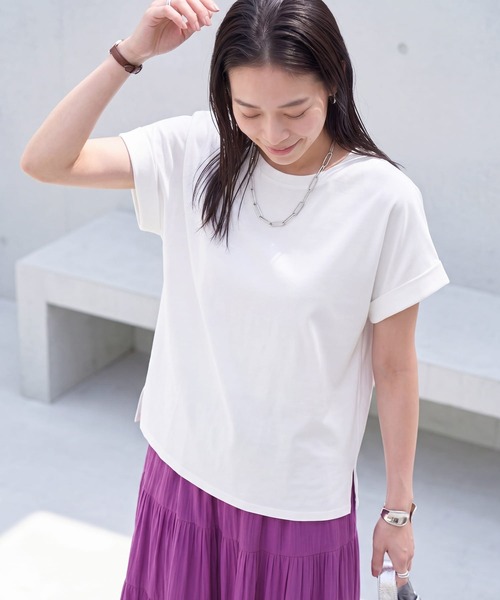 STYLE DELI(スタイルデリ)の「【ものづくりJAPAN】DIORAMA 袖口折り返しTシャツ(Tシャツ/カットソー・レディース・ホワイト/ブラック・FREE)」の11枚目の写真