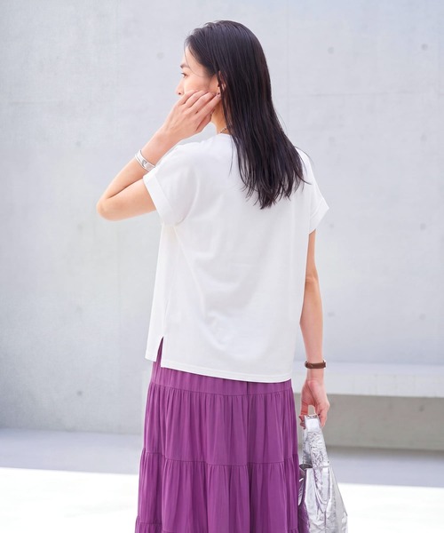 STYLE DELI(スタイルデリ)の「【ものづくりJAPAN】DIORAMA 袖口折り返しTシャツ(Tシャツ/カットソー・レディース・ホワイト/ブラック・FREE)」の12枚目の写真