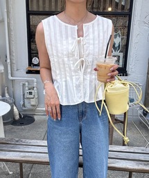 ISOOK | プリーツスリーブレスリボンブラウス(chiica select)/ノースリーブブラウス リボンブラウス プリーツ リボン 夏 ショート丈 ホワイト(キャミソール)