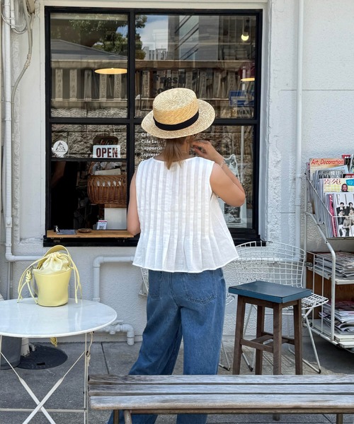 ISOOK（アイスー）の「プリーツスリーブレスリボンブラウス(chiica select)/ノースリーブブラウス リボンブラウス プリーツ リボン 夏 ショート丈 ホワイト（キャミソール・レディース・ホワイト・FREE）」の7枚目の写真