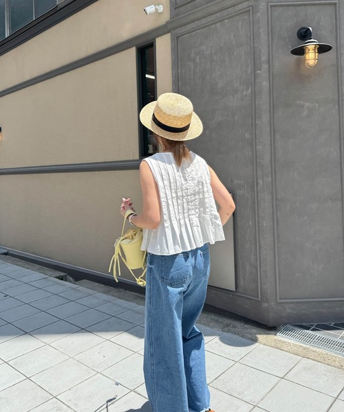 ISOOK（アイスー）の「プリーツスリーブレスリボンブラウス(chiica select)/ノースリーブブラウス リボンブラウス プリーツ リボン 夏 ショート丈 ホワイト（キャミソール・レディース・ホワイト・FREE）」の10枚目の写真