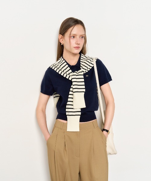 GENERAL IDEA(ジェネラルアイデア)の「GENERAL IDEA/ジェネラルアイディア tencel essential half collar knit ポロニットトップス(ポロシャツ・レディース・アイボリー/ネイビー/ピンク・S/M/L)」の3枚目の写真