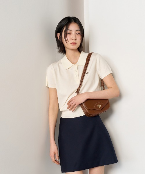 GENERAL IDEA(ジェネラルアイデア)の「GENERAL IDEA/ジェネラルアイディア tencel essential half collar knit ポロニットトップス(ポロシャツ・レディース・アイボリー/ネイビー/ピンク・S/M/L)」の4枚目の写真