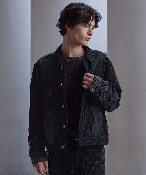 CLEL クレイル　アンティークデザインコーデュロイシャツジャケット　ブラックS CLEL】Antique Design Corduroy Shirt Jacket / アンティークデザイン