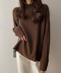 ハイネックリブ編みルーズニット