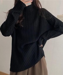 ハイネックリブ編みルーズニット