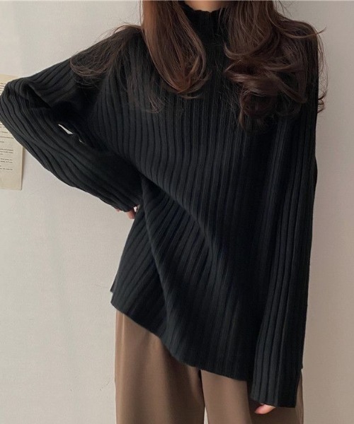 cammie（キャミー）の「ハイネックリブ編みルーズニット（ニット/セーター・レディース・ブラウン/ブラック/アイボリー・LARGE/MEDIUM）」の10枚目の写真