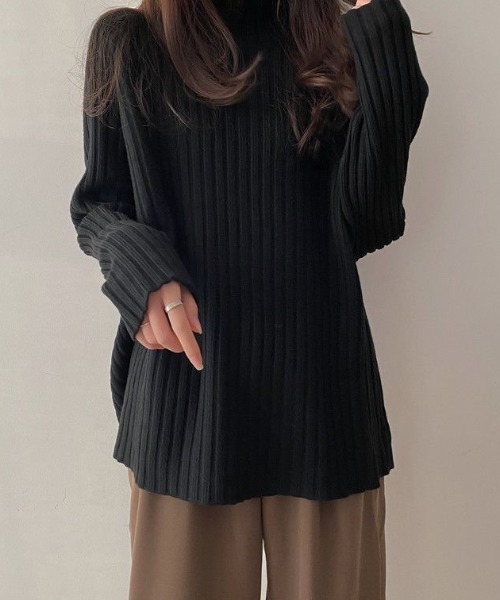 cammie（キャミー）の「ハイネックリブ編みルーズニット（ニット/セーター・レディース・ブラウン/ブラック/アイボリー・LARGE/MEDIUM）」の8枚目の写真