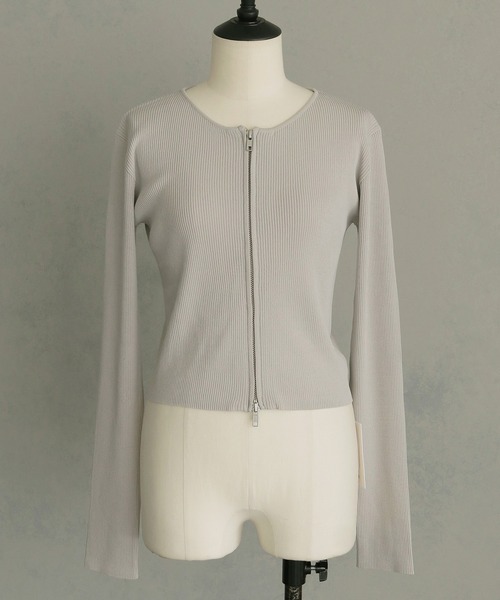 &g'aime(アンジェム)の「【&g'aime】Wジップリブカーディガン Double Zip Ribbed Cardigan(ニット/セーター・レディース・ブルー/グレイッシュベージュ/ブラック/ブラウン・FREE)」の8枚目の写真