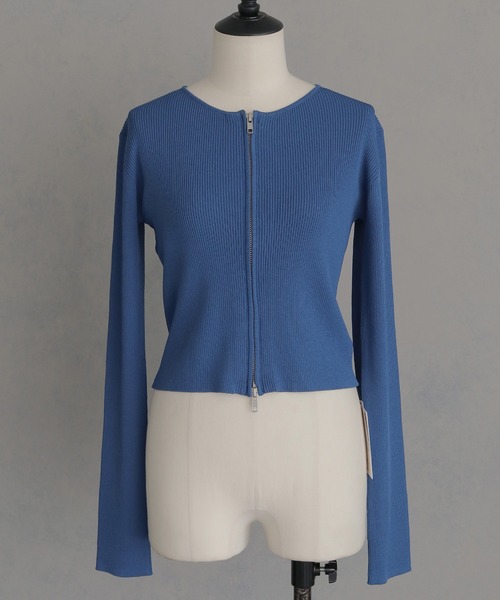 &g'aime(アンジェム)の「【&g'aime】Wジップリブカーディガン Double Zip Ribbed Cardigan(ニット/セーター・レディース・ブルー/グレイッシュベージュ/ブラック/ブラウン・FREE)」の9枚目の写真