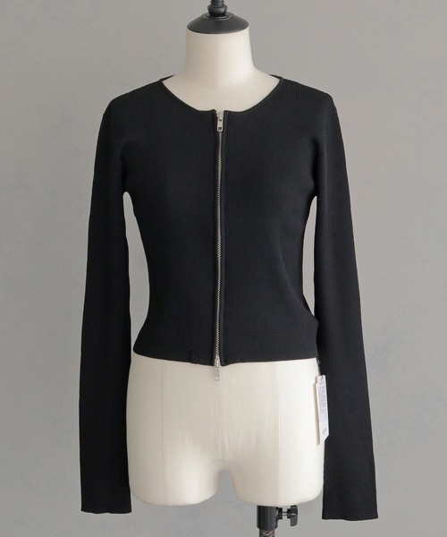 &g'aime(アンジェム)の「【&g'aime】Wジップリブカーディガン Double Zip Ribbed Cardigan(ニット/セーター・レディース・ブルー/グレイッシュベージュ/ブラック/ブラウン・FREE)」の7枚目の写真