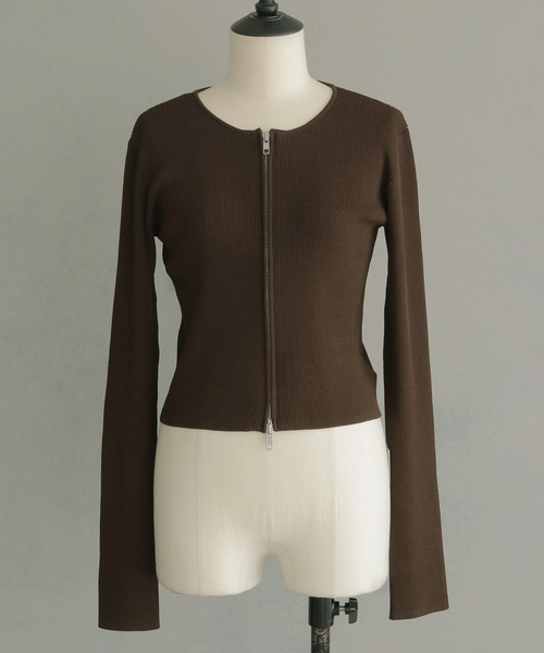 &g'aime(アンジェム)の「【&g'aime】Wジップリブカーディガン Double Zip Ribbed Cardigan(ニット/セーター・レディース・ブルー/グレイッシュベージュ/ブラック/ブラウン・FREE)」の10枚目の写真