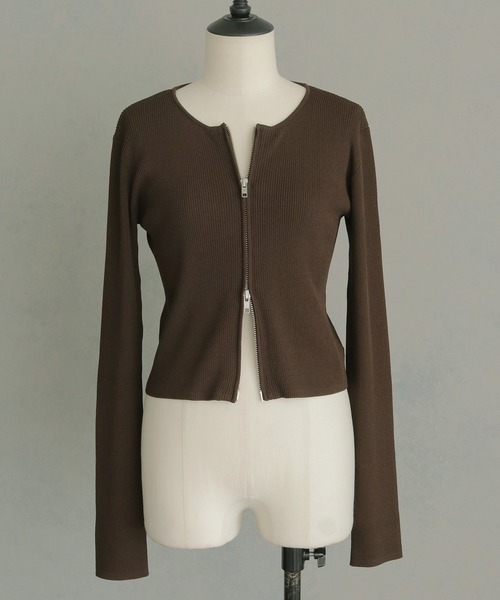 &g'aime(アンジェム)の「【&g'aime】Wジップリブカーディガン Double Zip Ribbed Cardigan(ニット/セーター・レディース・ブルー/グレイッシュベージュ/ブラック/ブラウン・FREE)」の13枚目の写真