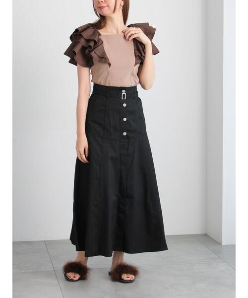 Te chichi（テチチ）の「ラッフルフリルドッキングトップス（Tシャツ/カットソー・レディース・ブラック/モカ・F）」の4枚目の写真