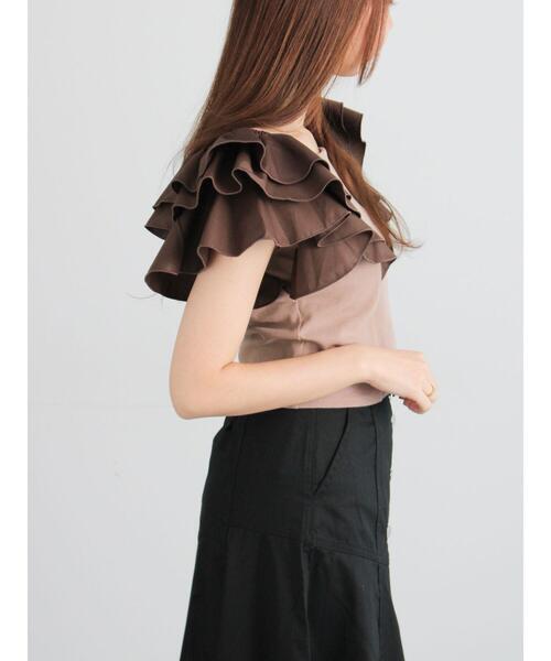 Te chichi（テチチ）の「ラッフルフリルドッキングトップス（Tシャツ/カットソー・レディース・ブラック/モカ・F）」の8枚目の写真