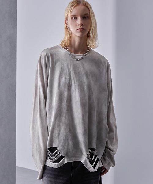 Loose/ルース（ルース）の「ヴィンテージフェード ルーズダメージロンT（Tシャツ/カットソー・メンズ・ブラック/ホワイト・L/M/S）」の2枚目の写真