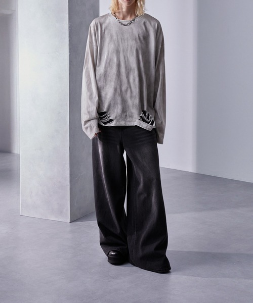 Loose/ルース（ルース）の「ヴィンテージフェード ルーズダメージロンT（Tシャツ/カットソー・メンズ・ブラック/ホワイト・L/M/S）」の3枚目の写真