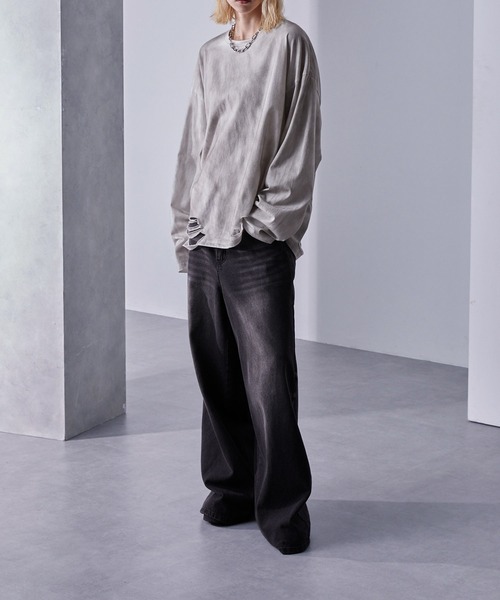 Loose/ルース（ルース）の「ヴィンテージフェード ルーズダメージロンT（Tシャツ/カットソー・メンズ・ブラック/ホワイト・L/M/S）」の4枚目の写真