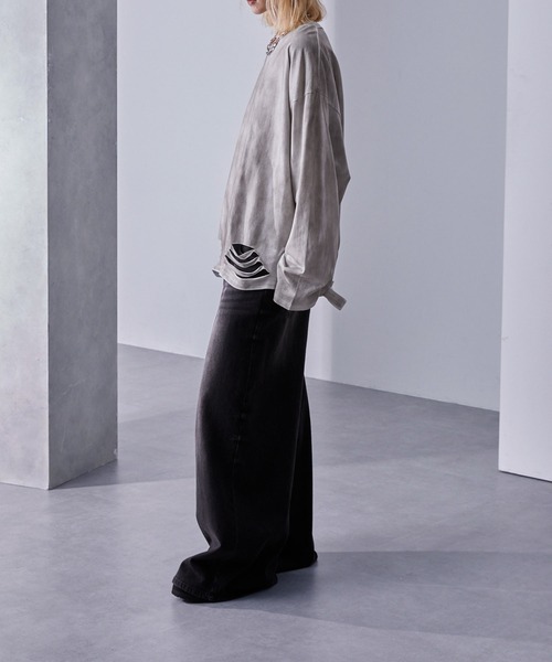 Loose/ルース（ルース）の「ヴィンテージフェード ルーズダメージロンT（Tシャツ/カットソー・メンズ・ブラック/ホワイト・L/M/S）」の5枚目の写真