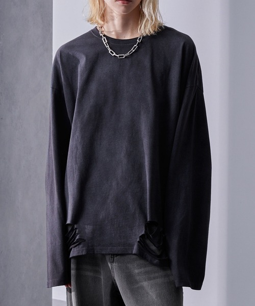 Loose/ルース（ルース）の「ヴィンテージフェード ルーズダメージロンT（Tシャツ/カットソー・メンズ・ブラック/ホワイト・L/M/S）」の7枚目の写真