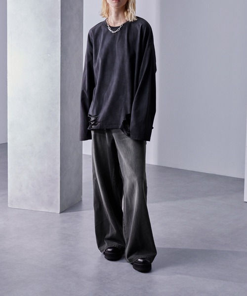 Loose/ルース（ルース）の「ヴィンテージフェード ルーズダメージロンT（Tシャツ/カットソー・メンズ・ブラック/ホワイト・L/M/S）」の11枚目の写真