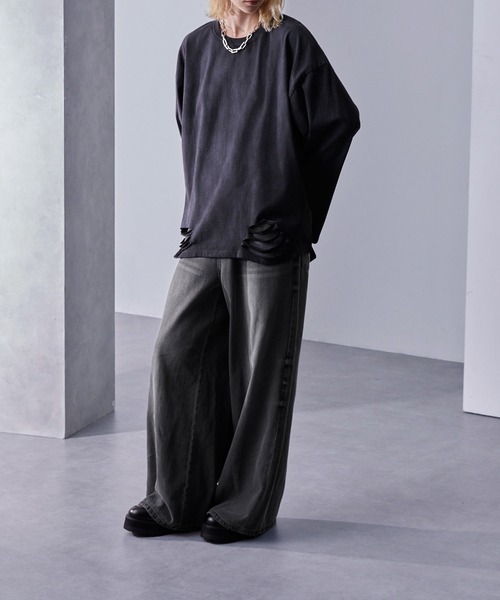 Loose/ルース（ルース）の「ヴィンテージフェード ルーズダメージロンT（Tシャツ/カットソー・メンズ・ブラック/ホワイト・L/M/S）」の12枚目の写真