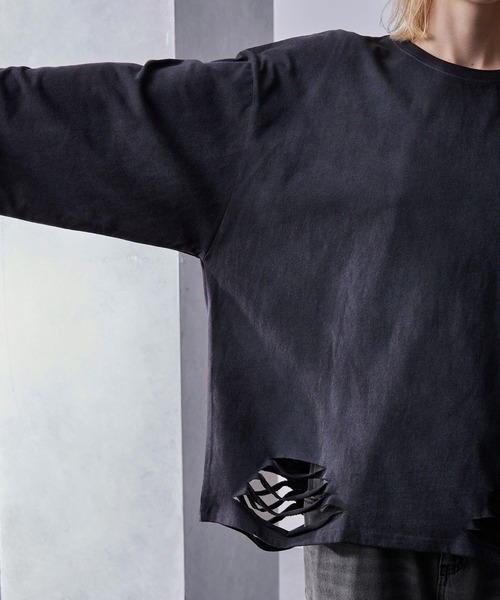 Loose/ルース（ルース）の「ヴィンテージフェード ルーズダメージロンT（Tシャツ/カットソー・メンズ・ブラック/ホワイト・L/M/S）」の16枚目の写真