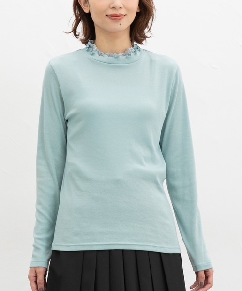 Honeys(ハニーズ)の「レース使いハイネックT(Tシャツ/カットソー・レディース・オフホワイト/ネイビー/ブラック/サックスブルー/グレイッシュベージュ・S/M/LL/L)」の14枚目の写真