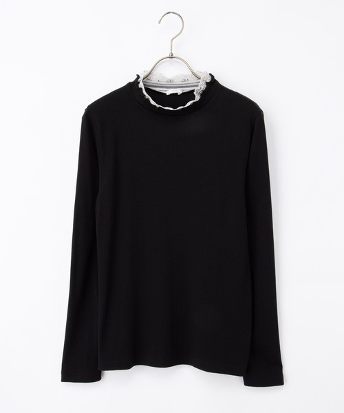 Honeys(ハニーズ)の「レース使いハイネックT(Tシャツ/カットソー・レディース・オフホワイト/ネイビー/ブラック/サックスブルー/グレイッシュベージュ・S/M/LL/L)」の20枚目の写真