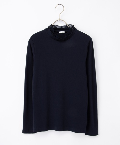 Honeys(ハニーズ)の「レース使いハイネックT(Tシャツ/カットソー・レディース・オフホワイト/ネイビー/ブラック/サックスブルー/グレイッシュベージュ・S/M/LL/L)」の22枚目の写真