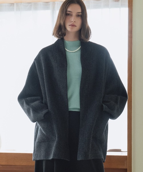 セール】【2025AW】【ウール100％】ノーカラーコート ガウンジャケット