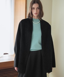 ELFRANK（エルフランク）の「【ウール100％】ノーカラーコート ガウンジャケット ウールコート 冬 ミドル丈 ハーフコート（ノーカラーコート）」