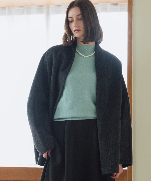 セール】【2025AW】【ウール100%】ノーカラーコート ガウンジャケット セール】【2025AW】【ウール100%】ノーカラーコート ガウンジャケット