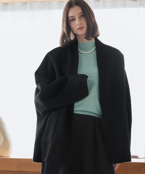 セール】【2025AW】【ウール100％】ノーカラーコート ガウンジャケット