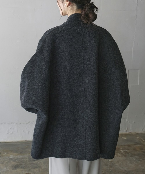 セール】【2025AW】【ウール100％】ノーカラーコート ガウンジャケット
