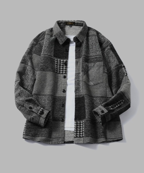 TOBEE（トゥビー）の「【TOBEE】古着パッチ チェック シャツジャケット/シャギー（ニット/セーター・メンズ・グレー/グリーン/ネイビー・LARGE/XX-LARGE/MEDIUM/X-LARGE）」の6枚目の写真