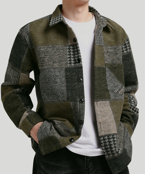 TOBEE（トゥビー）の「【TOBEE】古着パッチ チェック シャツジャケット/シャギー（ニット/セーター・メンズ・グレー/グリーン/ネイビー・LARGE/XX-LARGE/MEDIUM/X-LARGE）」の10枚目の写真