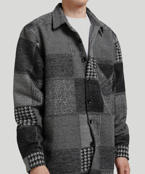 TOBEE（トゥビー）の「【TOBEE】古着パッチ チェック シャツジャケット/シャギー（ニット/セーター・メンズ・グレー/グリーン/ネイビー・LARGE/XX-LARGE/MEDIUM/X-LARGE）」の14枚目の写真