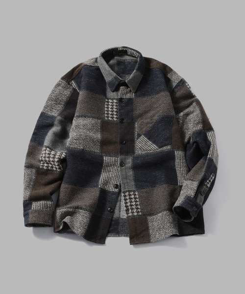 TOBEE（トゥビー）の「【TOBEE】古着パッチ チェック シャツジャケット/シャギー（ニット/セーター・メンズ・グレー/グリーン/ネイビー・LARGE/XX-LARGE/MEDIUM/X-LARGE）」の16枚目の写真