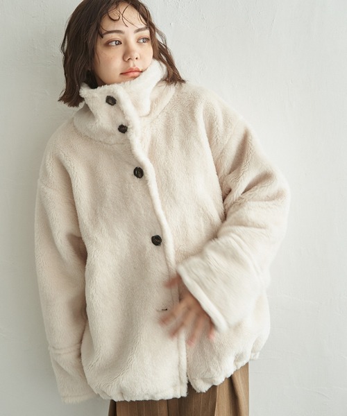 notch.（ノッチ）の「【notch. by KASUMI】 ボアスタンドジャケット（ブルゾン・レディース・チャコールグレー/オフホワイト/ブラウン・M）」の2枚目の写真