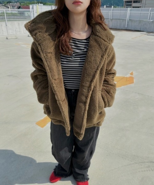 notch.（ノッチ）の「【notch. by KASUMI】 ボアスタンドジャケット（ブルゾン・レディース・チャコールグレー/オフホワイト/ブラウン・M）」の4枚目の写真