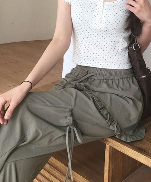 HALEY PESCA（ヘーリーペスカ）の「HALEY PESCA/レイヤード風　カジュアルガーリーナイロンパンツ（カーゴパンツ・レディース・ブラック/グレー/ピンク・FREE）」の12枚目の写真