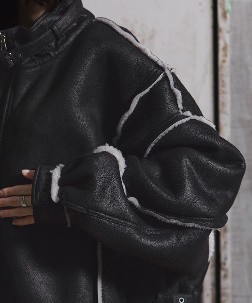 ERAR】ダブルベルトデザインクラッシュ加工裏ボアフェイクムートン