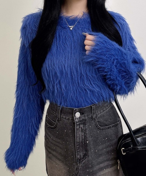 INGNI（イング）の「シャギーショート丈ニット（ニット/セーター・レディース・ボルドー/チャコールグレー/ブルー/アイボリー・M）」の3枚目の写真