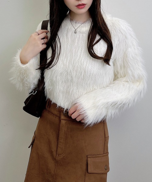 INGNI（イング）の「シャギーショート丈ニット（ニット/セーター・レディース・ボルドー/チャコールグレー/ブルー/アイボリー・M）」の2枚目の写真