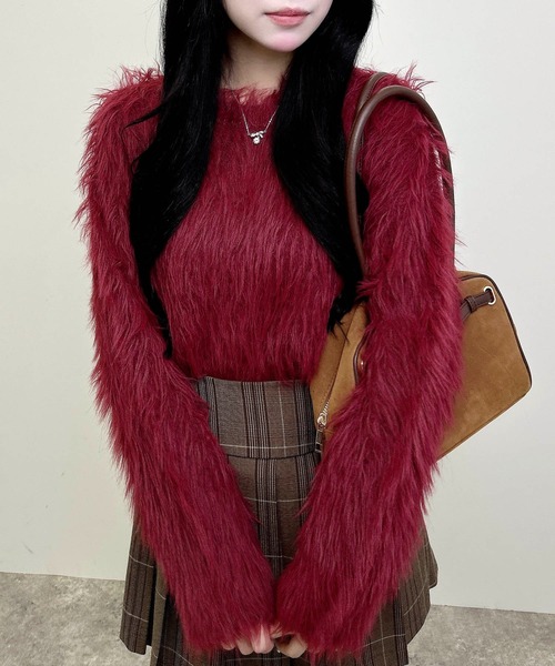 INGNI（イング）の「シャギーショート丈ニット（ニット/セーター・レディース・ボルドー/チャコールグレー/ブルー/アイボリー・M）」の4枚目の写真