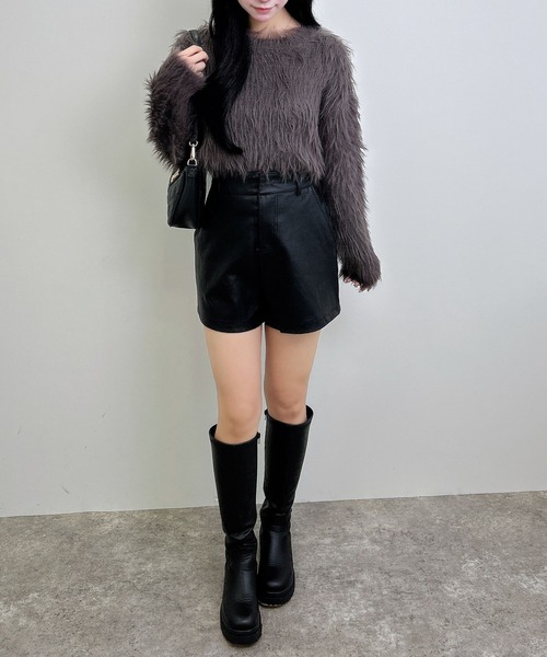 INGNI（イング）の「シャギーショート丈ニット（ニット/セーター・レディース・ボルドー/チャコールグレー/ブルー/アイボリー・M）」の6枚目の写真